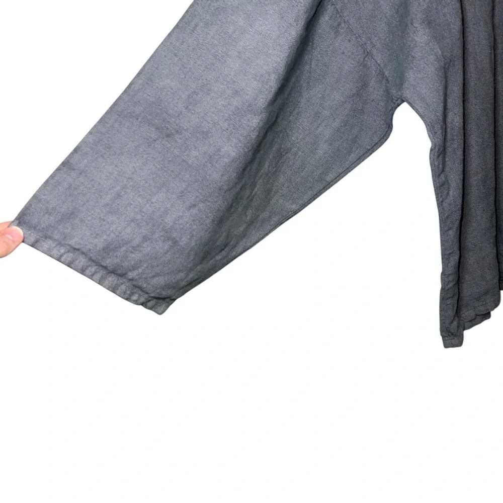 Bryn Walker 100% Linen Oversized Blouse‎ Round Neck Top Gray Small Lagenlook - Picture 2 of 8